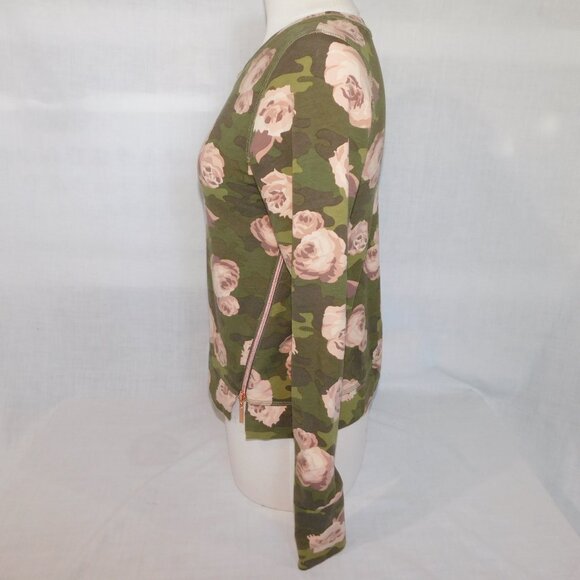 Stella & Dot Womens S Green Camo Pink Roses Rose gold Zipper pullover Sweatshirt - Picture 8 of 11